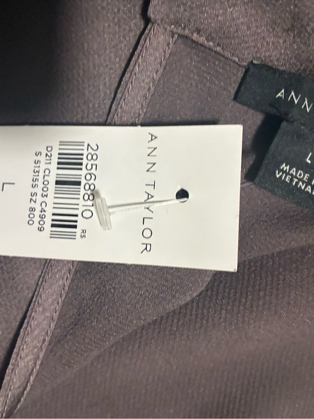 NWT Ann Taylor Satin Mock Neck Draped Blouse Charcoal Brown Long Sleeve Size L - Picture 5 of 6